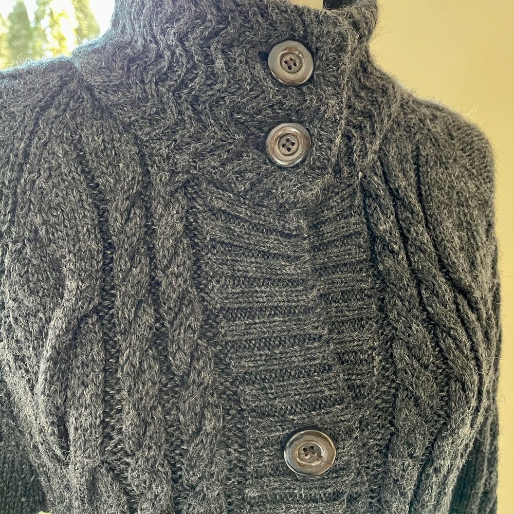 WoolOvers 100% Wool Soft Chunky Knit Long Cardigan Charcoal Gray Small